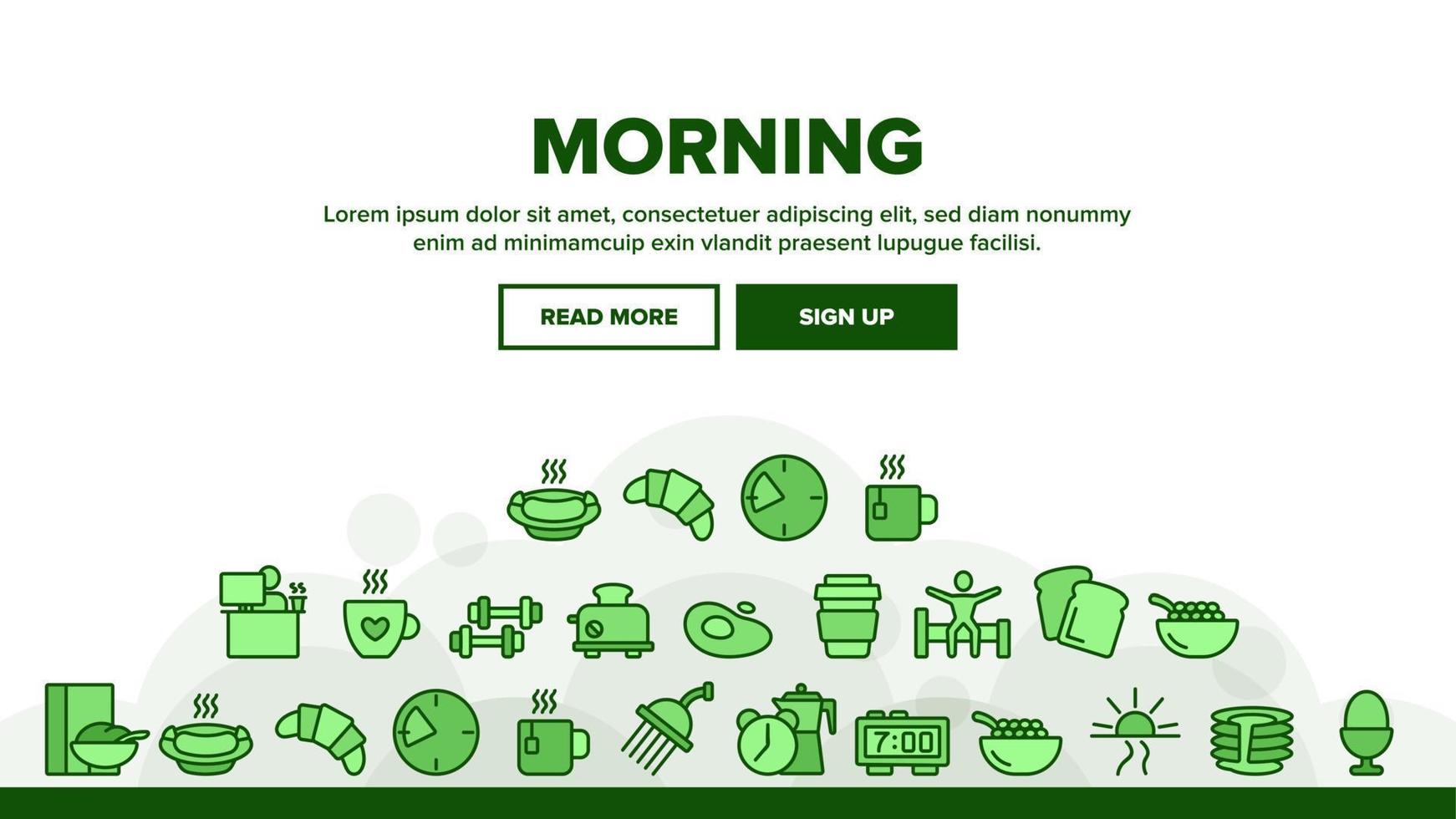 Morning Food And Tools Collection Icons Set Vector