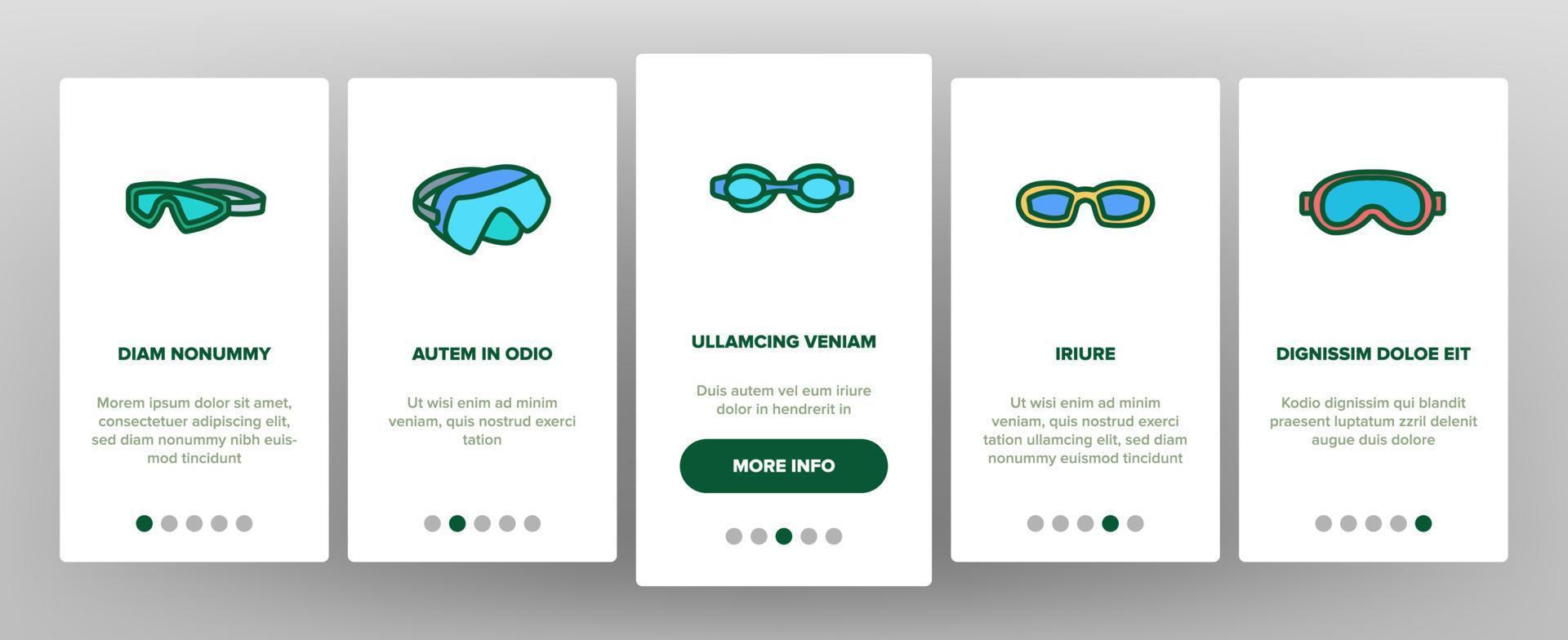 Diving Goggles Tool Onboarding Icons Set Vector