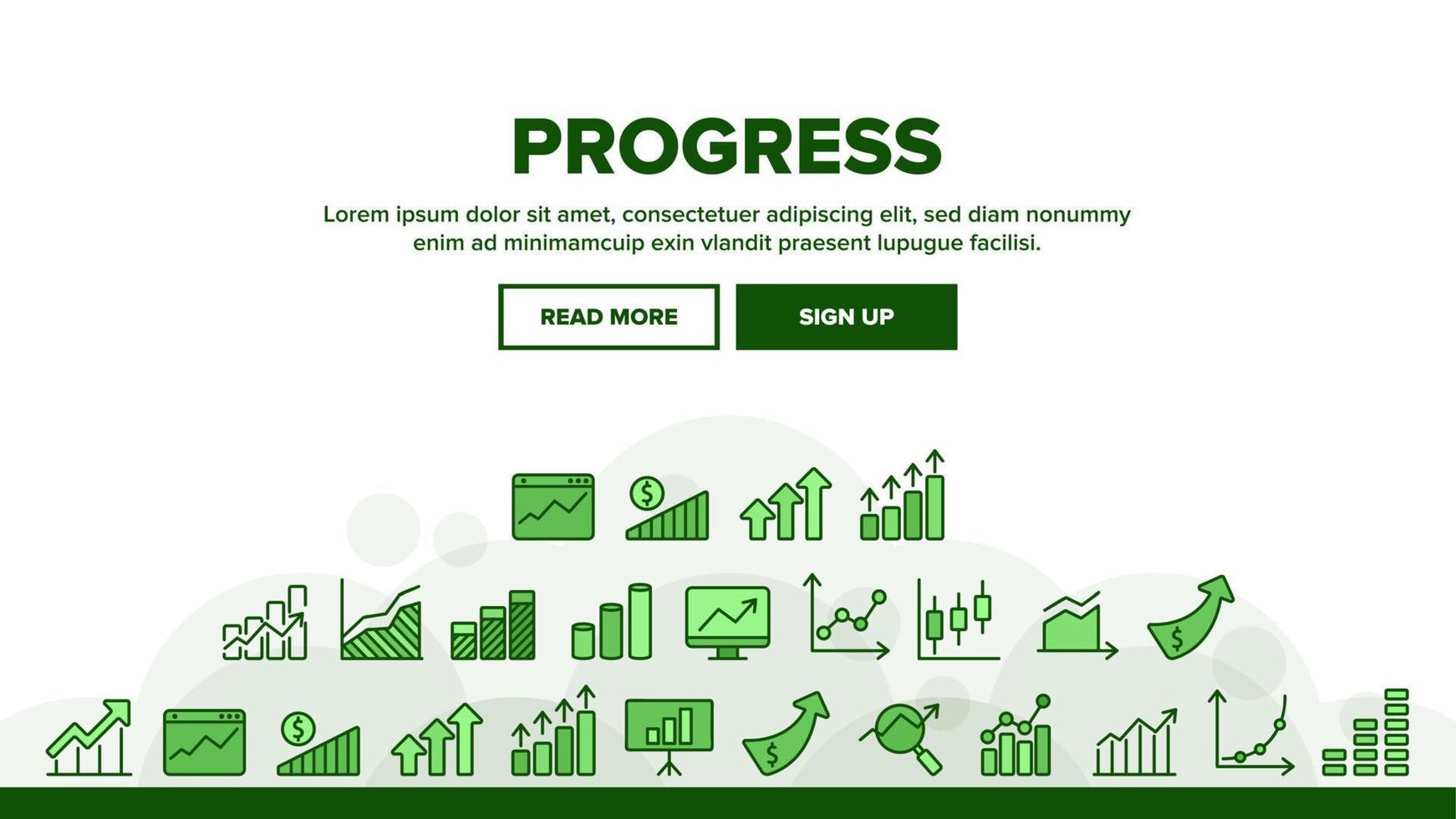 Progress Grow Graphs Collection Icons Set Vector