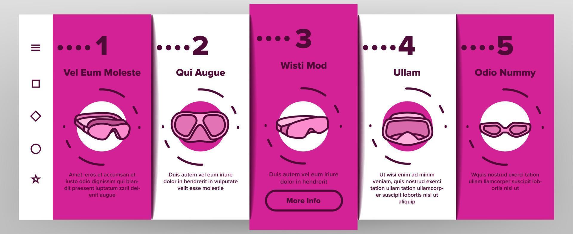 Diving Goggles Tool Onboarding Icons Set Vector