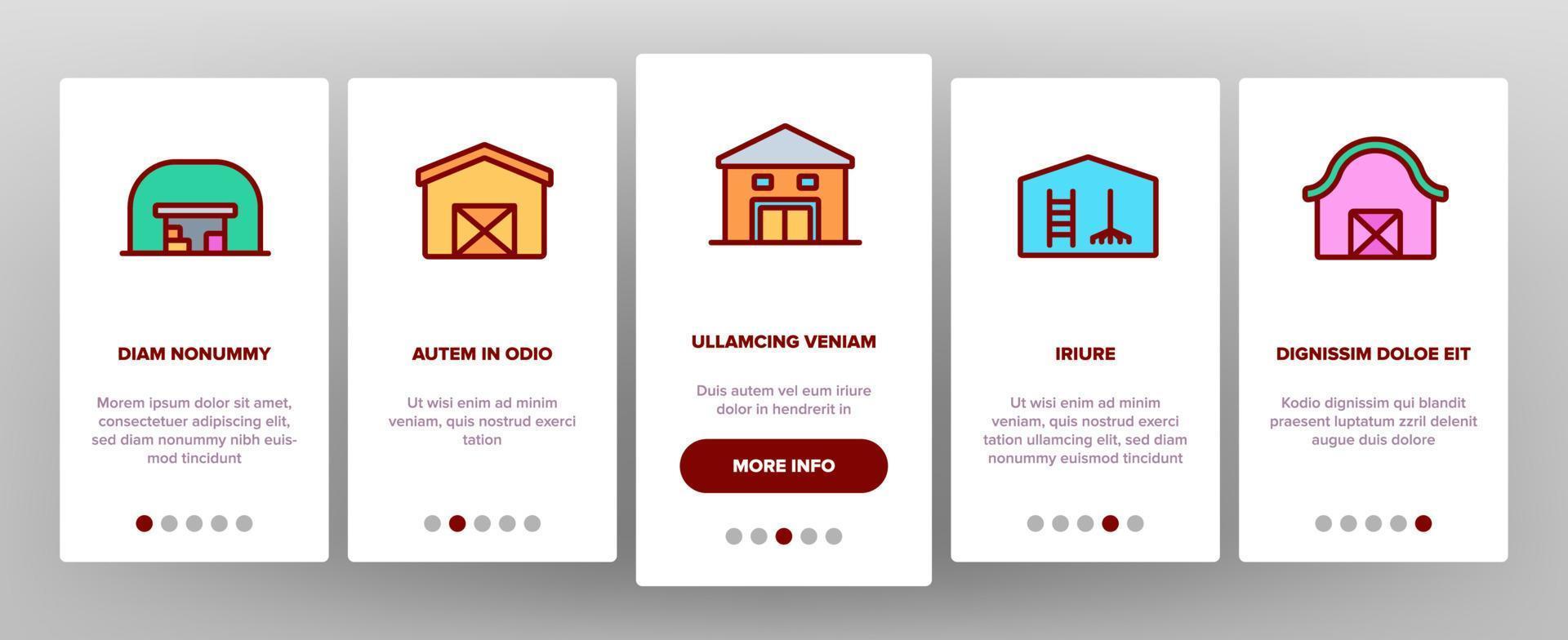 Shed Construction Onboarding Icons Set Vector