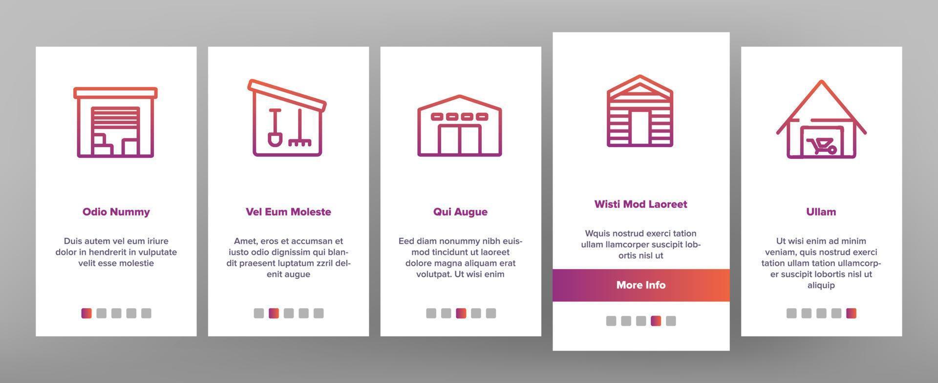 Shed Construction Onboarding Icons Set Vector