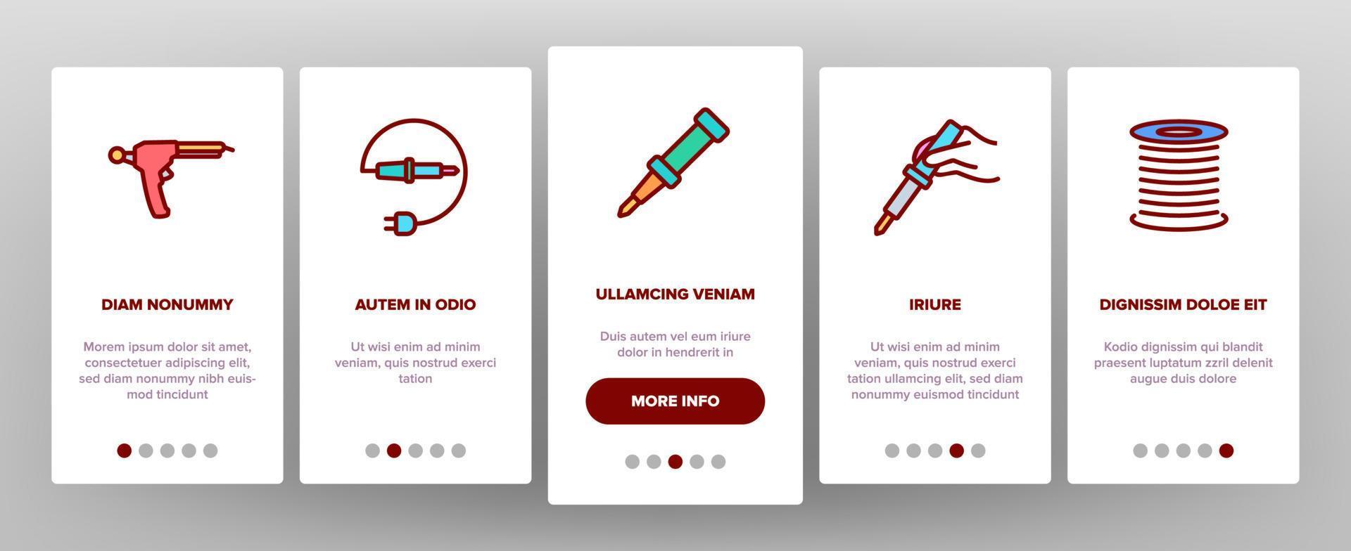 Soldering Iron Device Onboarding Icons Set Vector