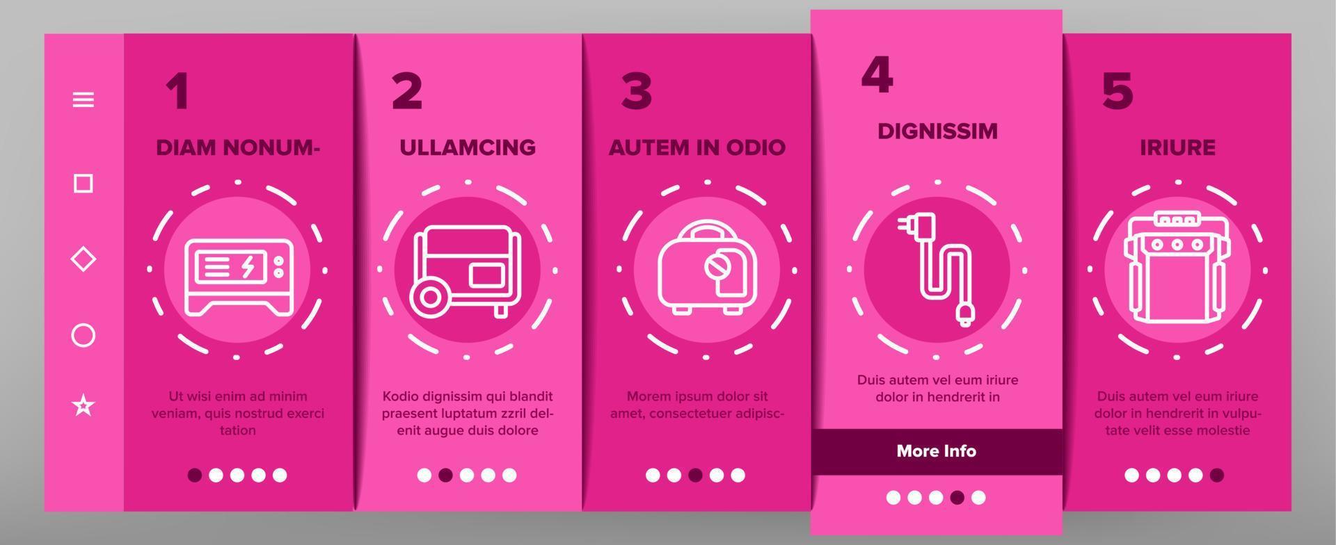 Portable Generator Onboarding Icons Set Vector