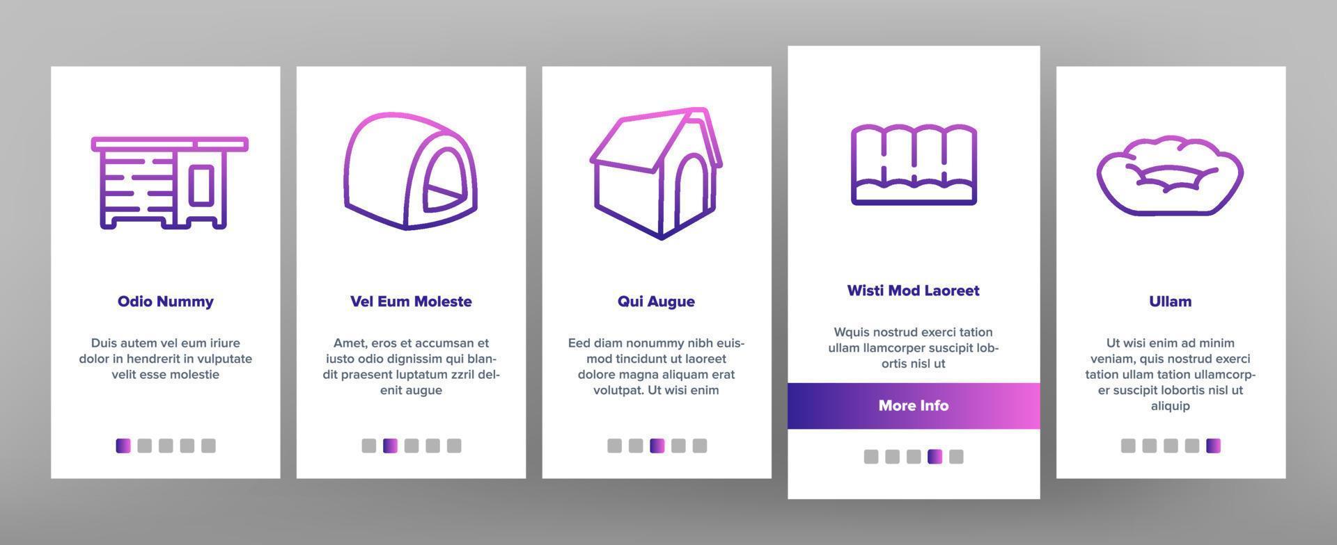 Doghouse Accessory Onboarding Icons Set Vector