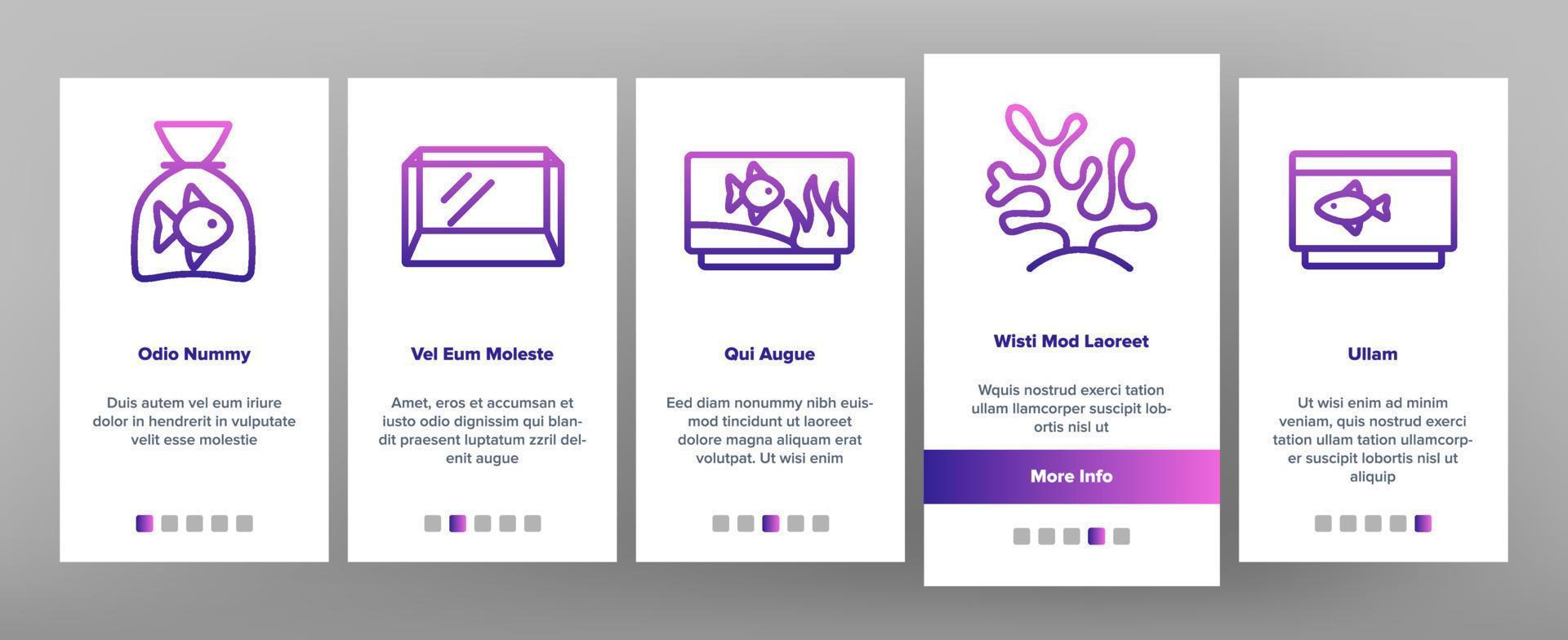 Aquarium Fish Decor Onboarding Icons Set Vector