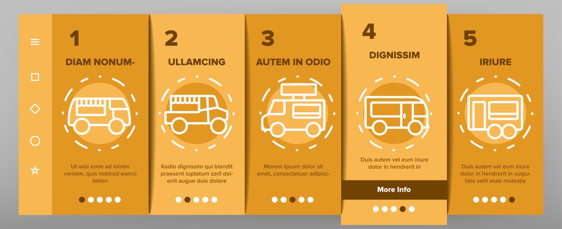 Food Truck Transport Onboarding Icons Set Vector