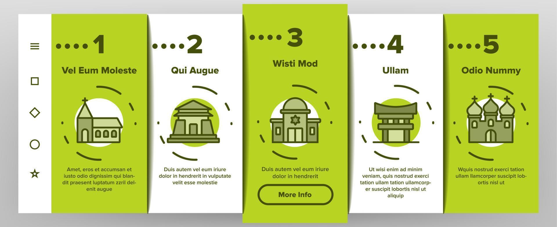 Temple Architecture Building Onboarding Icons Set Vector