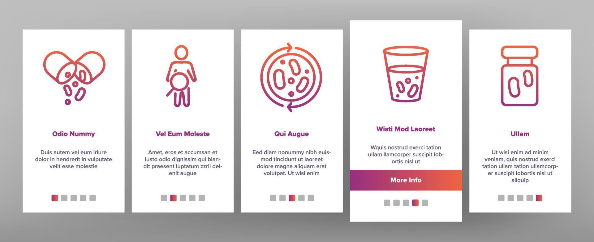 Probiotic Bacteria Onboarding Icons Set Vector