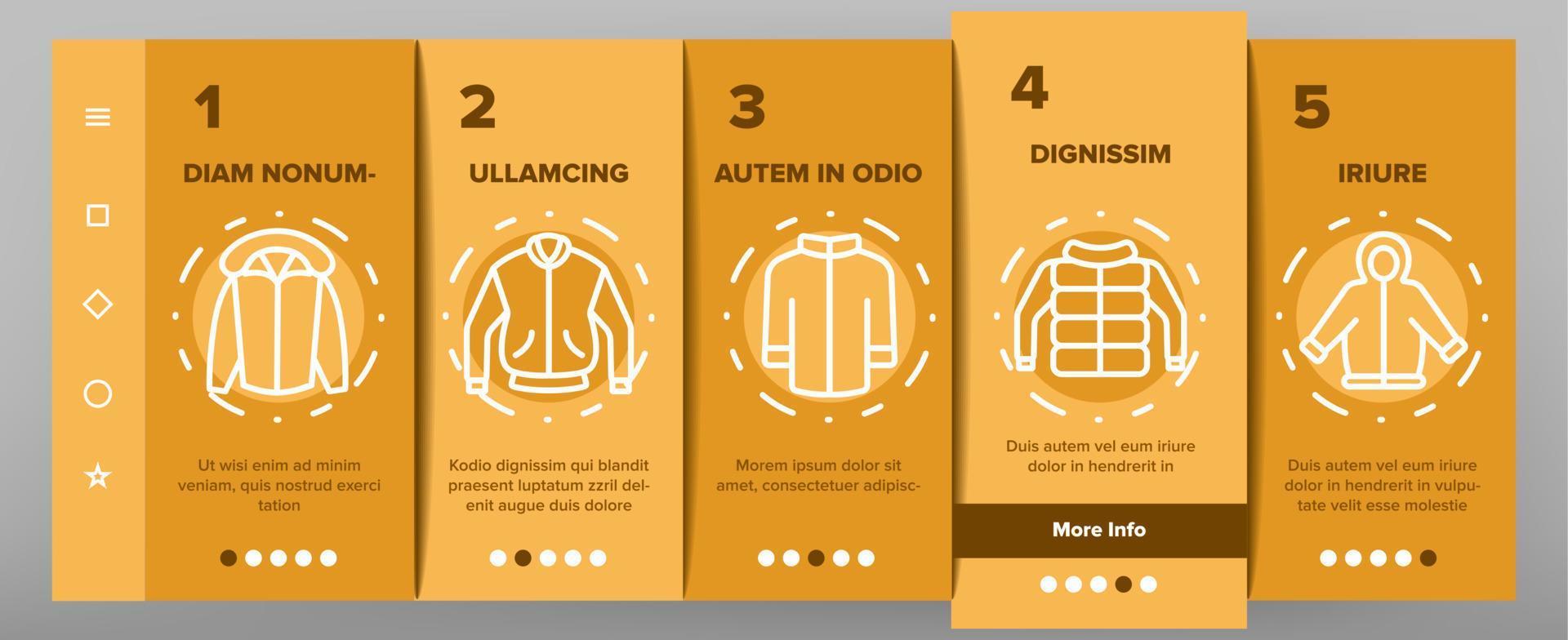 Jacket Fashion Clothes Onboarding Icons Set Vector