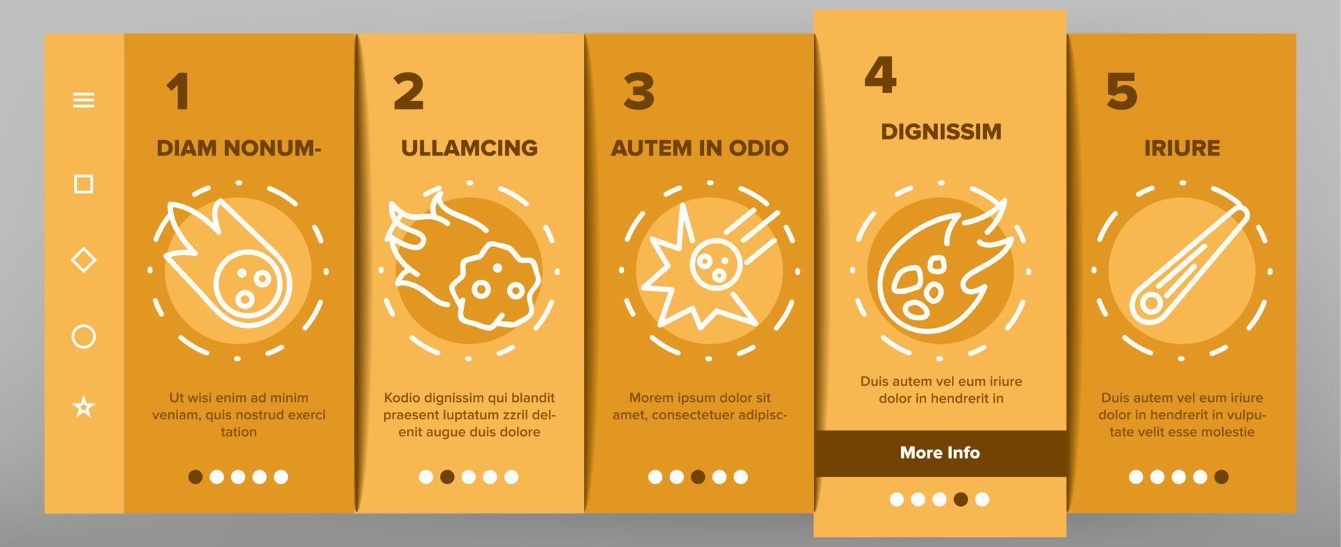 Meteor Cosmic Body Onboarding Icons Set Vector