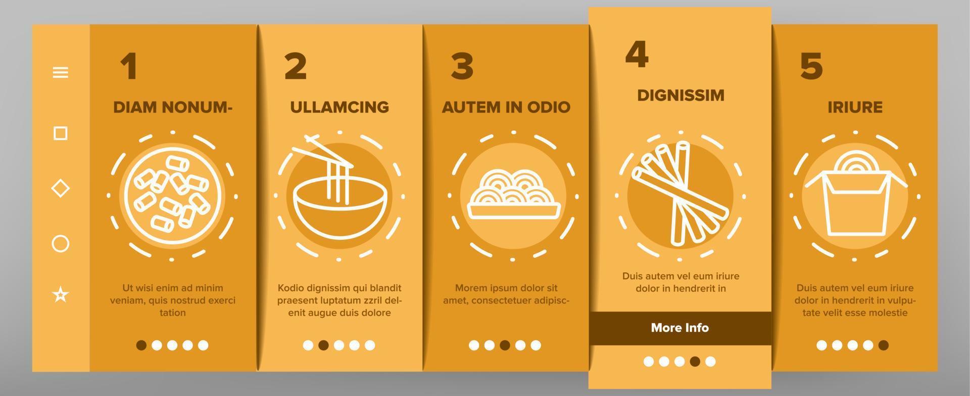 Pasta Dish Gastronomy Onboarding Icons Set Vector