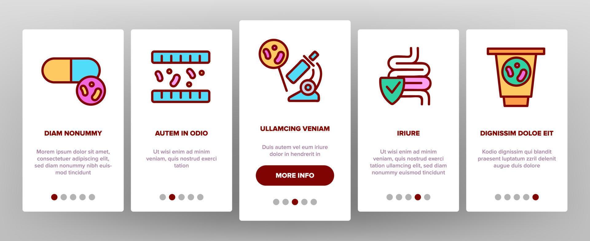 Probiotic Bacteria Onboarding Icons Set Vector