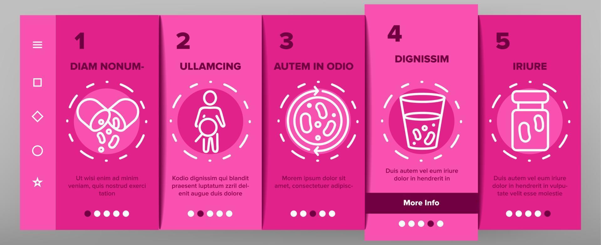 Probiotic Bacteria Onboarding Icons Set Vector