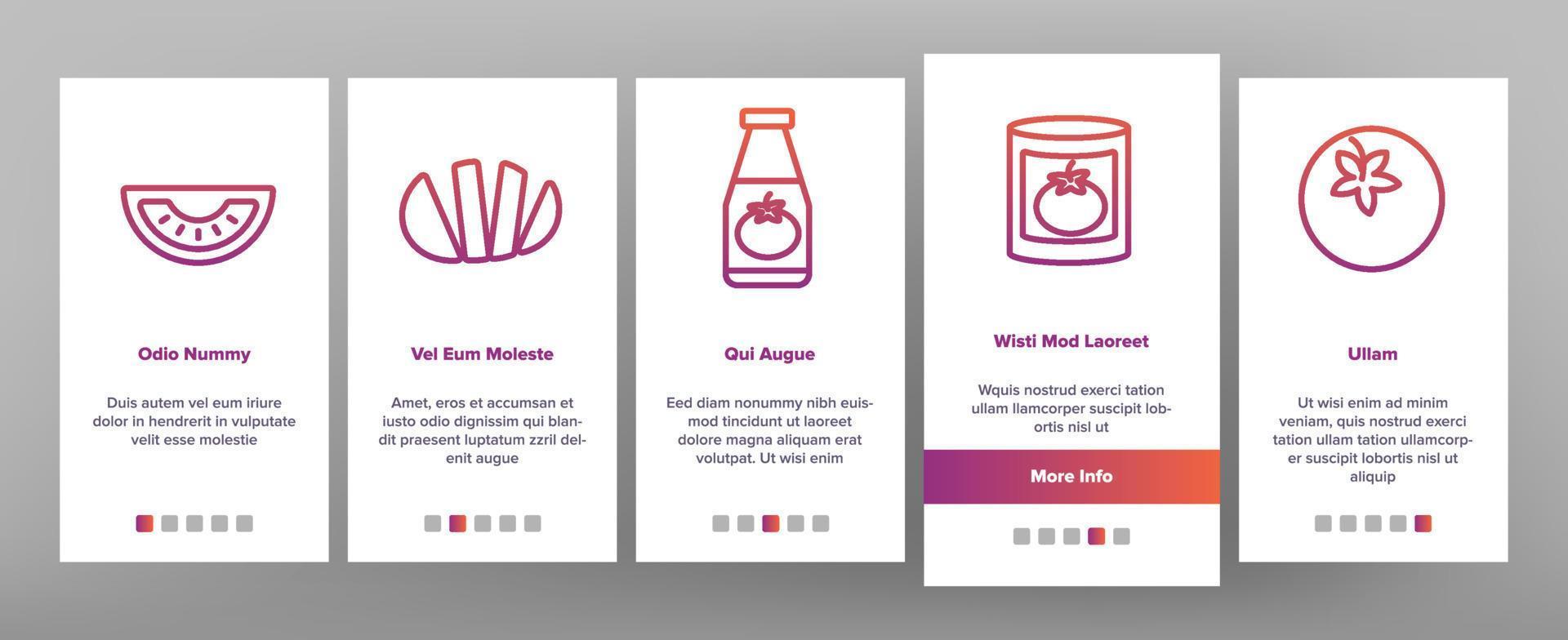 Tomato Vegetarian Food Onboarding Icons Set Vector