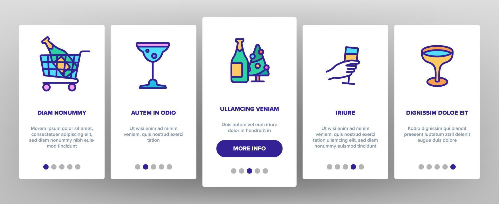 Champagne Beverage Onboarding Icons Set Vector