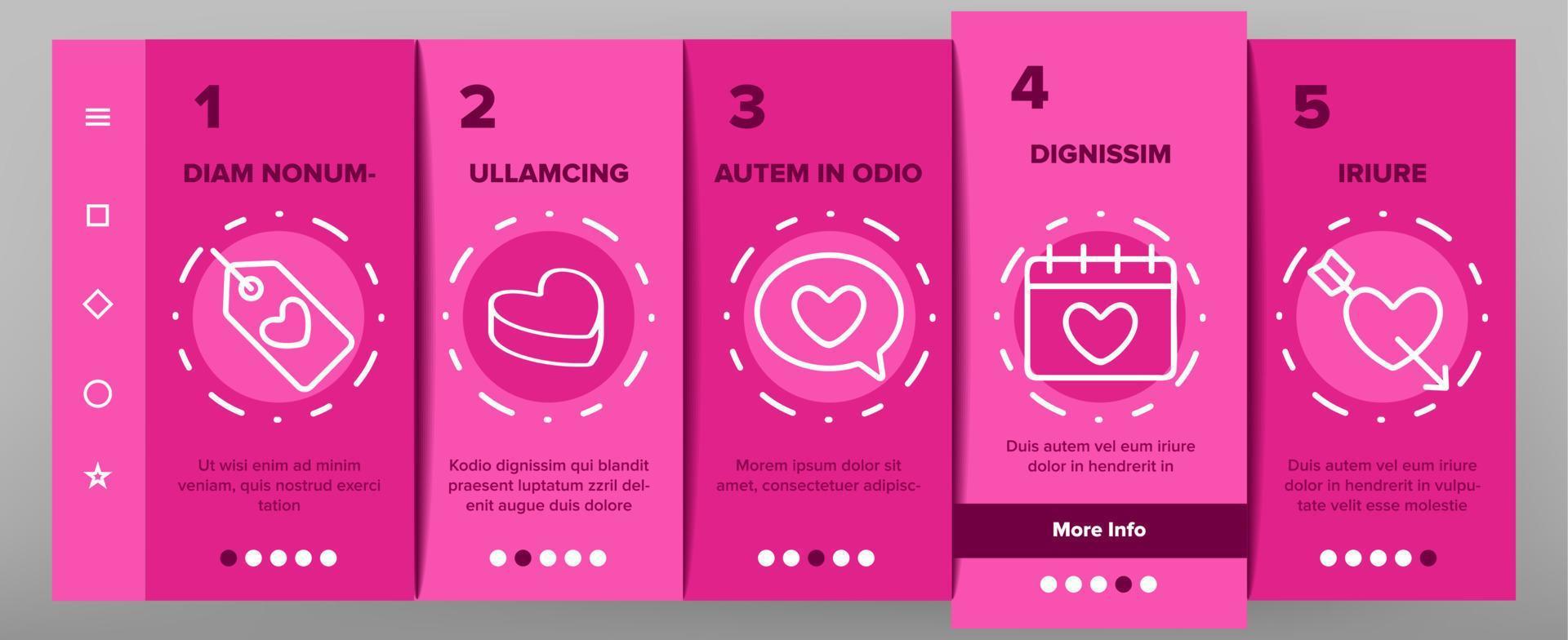 Valentine Day Romantic Onboarding Icons Set Vector