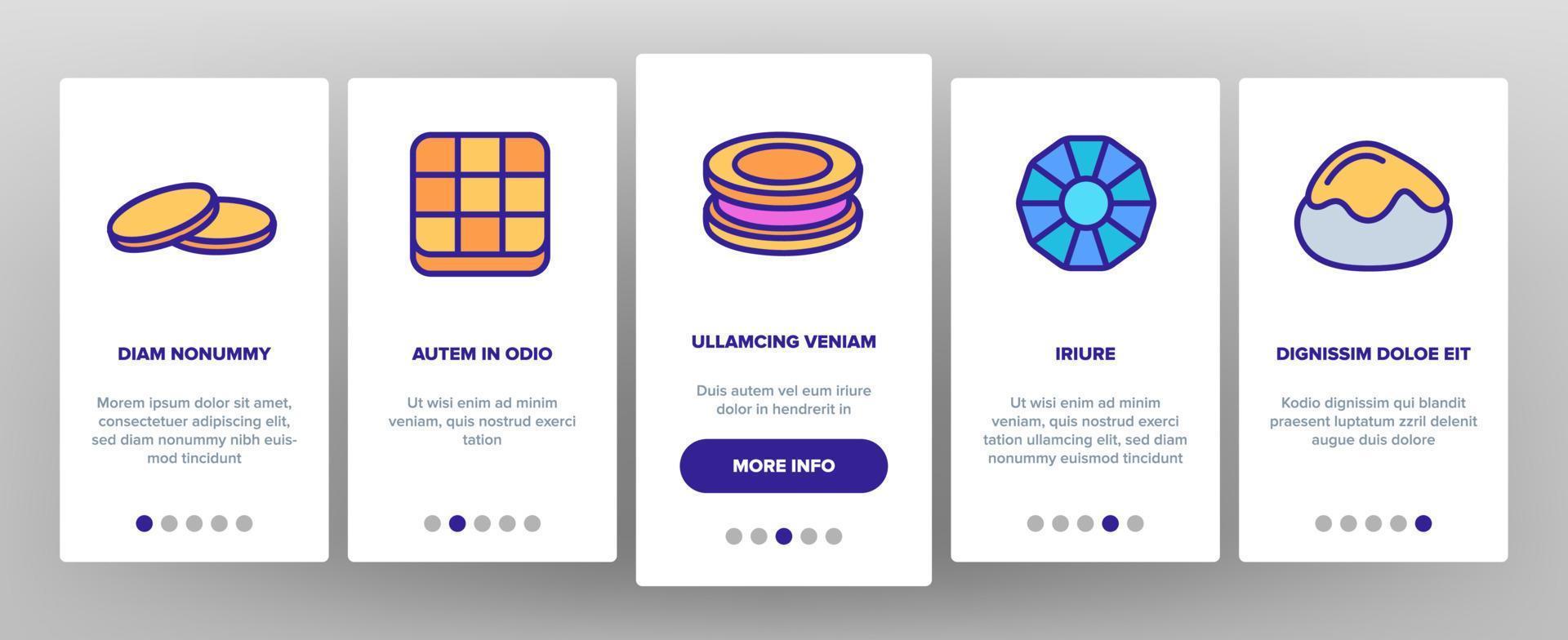Cookie Baked Dessert Onboarding Icons Set Vector