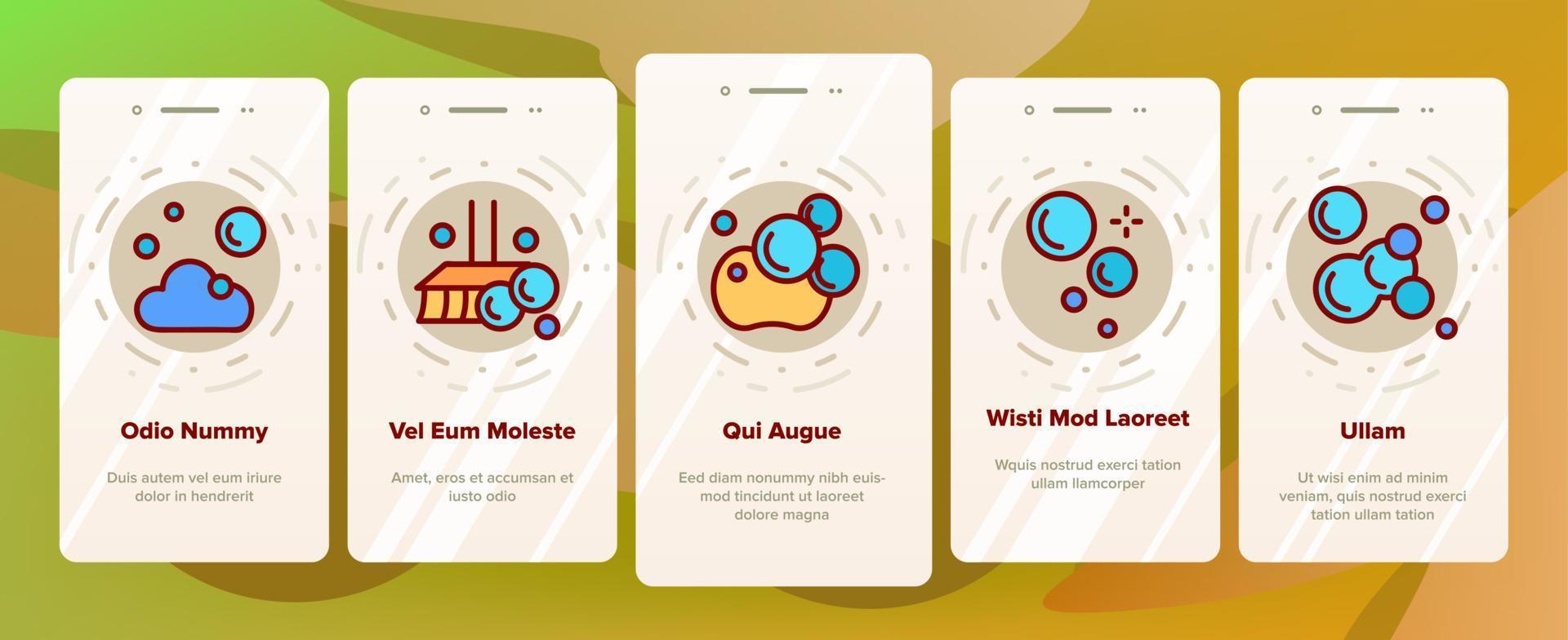 Soap Bubbles And Foam Onboarding Icons Set Vector