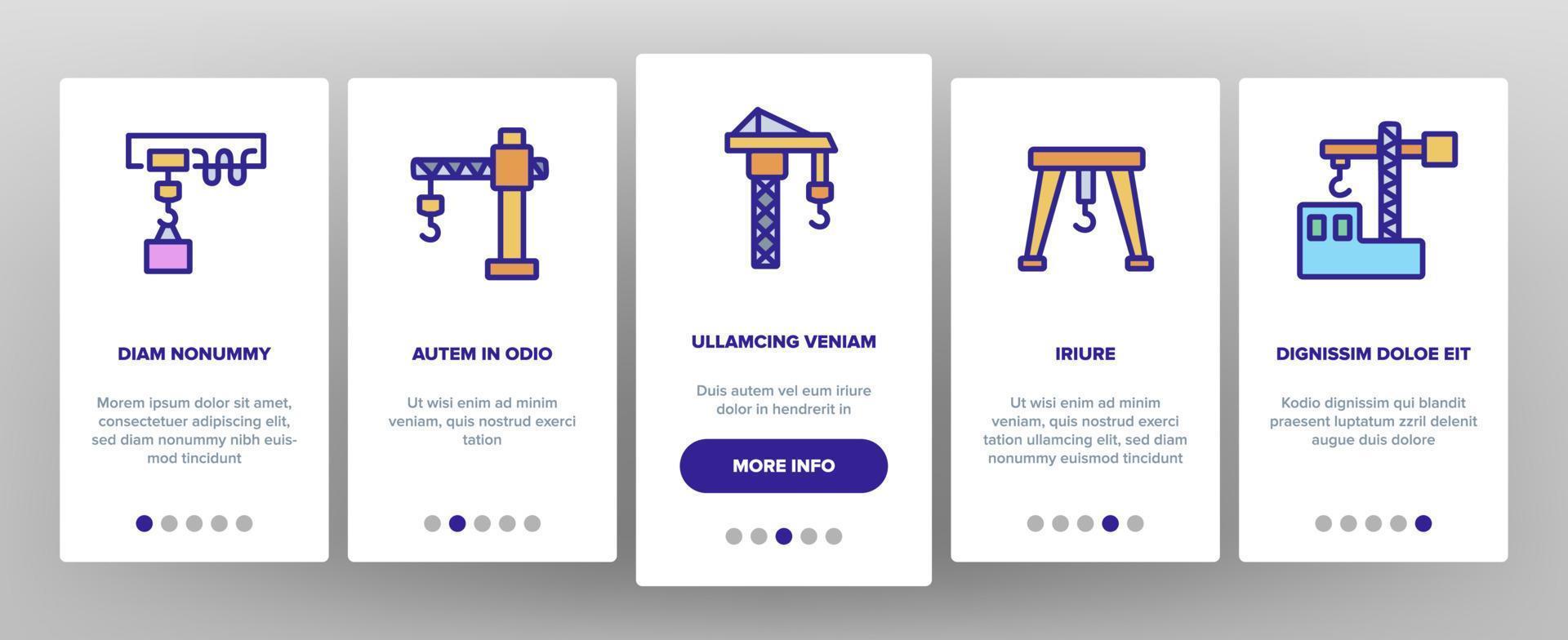 Crane Building Machine Onboarding Icons Set Vector