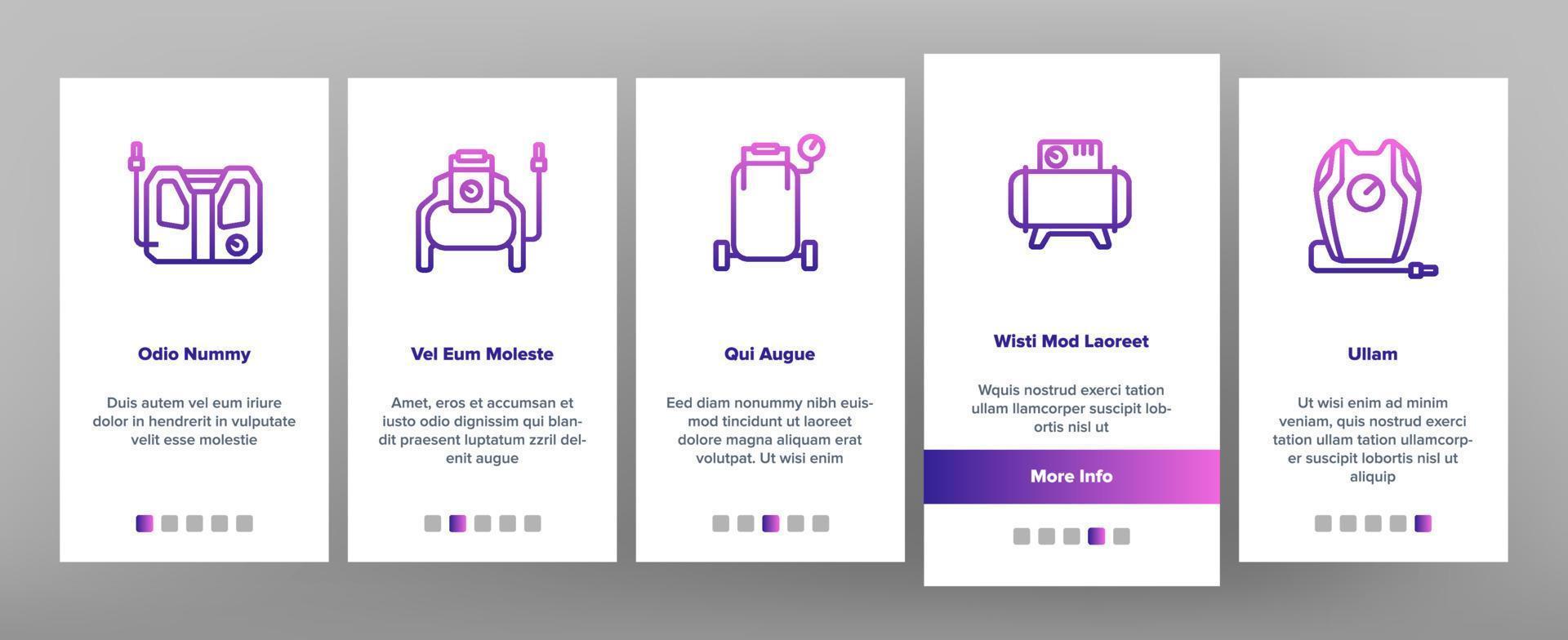 Air Compressor Device Onboarding Icons Set Vector