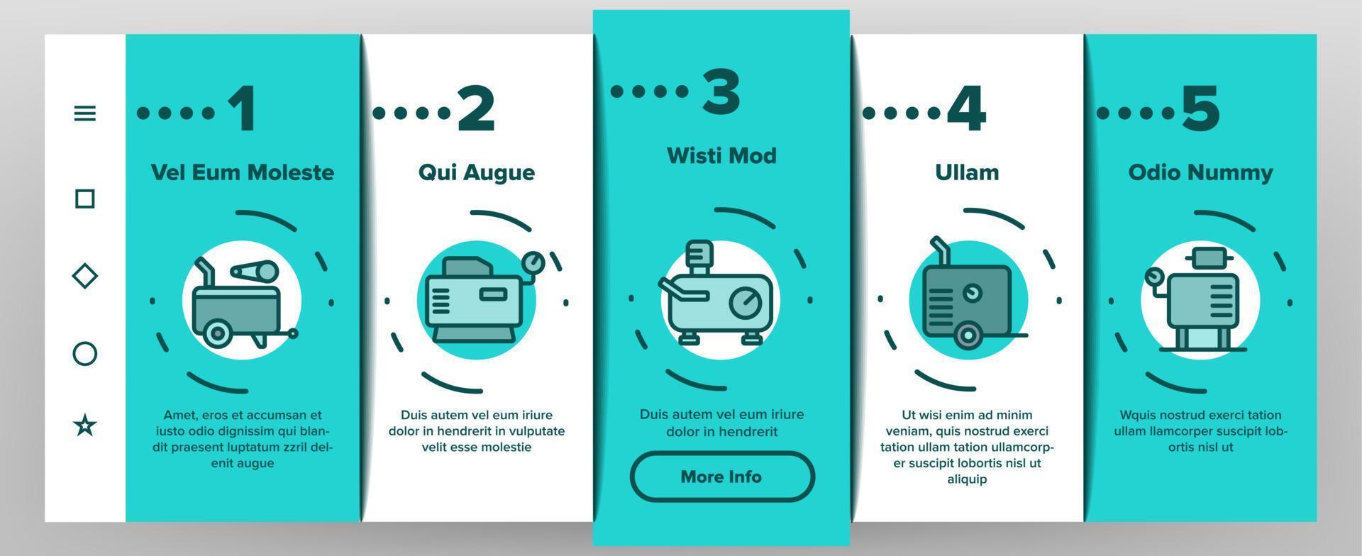 Air Compressor Device Onboarding Icons Set Vector