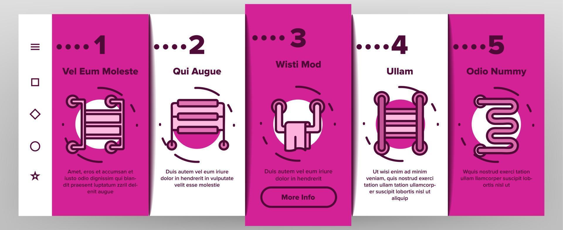 Heated Towel Rail Onboarding Icons Set Vector