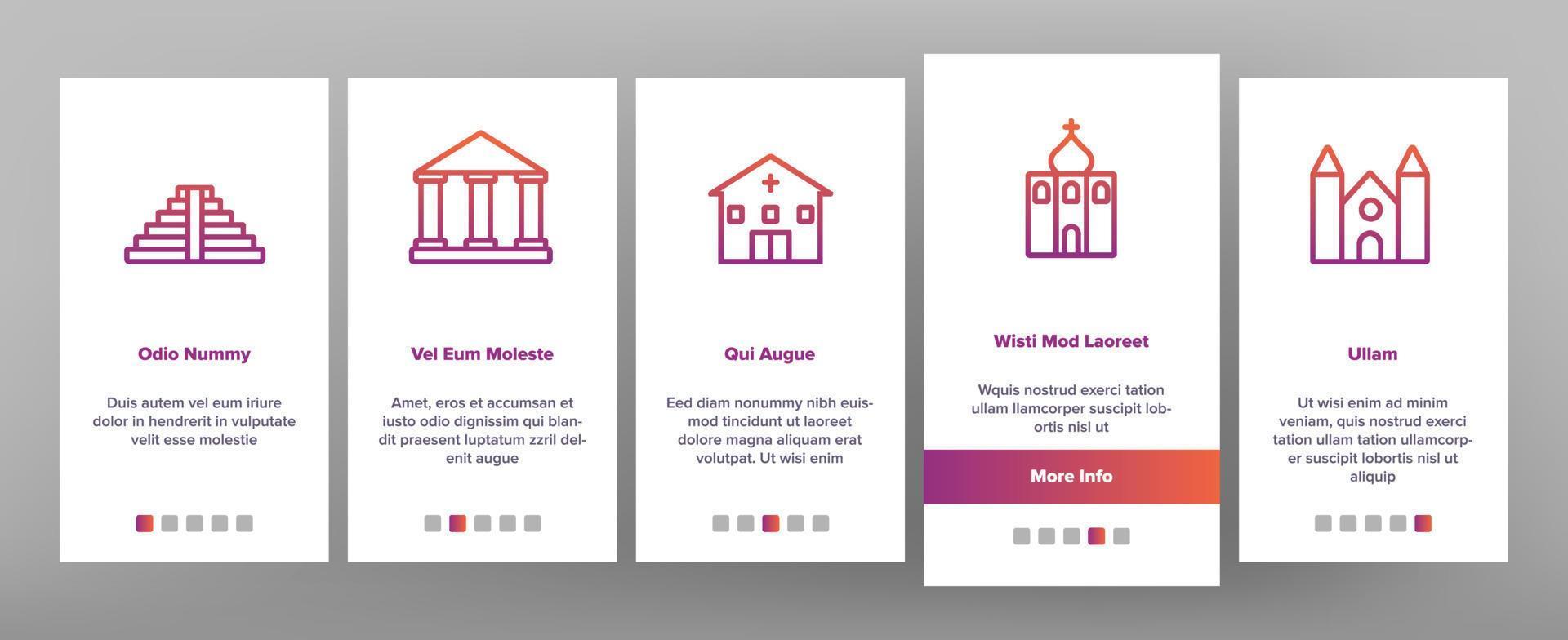 Temple Architecture Building Onboarding Icons Set Vector