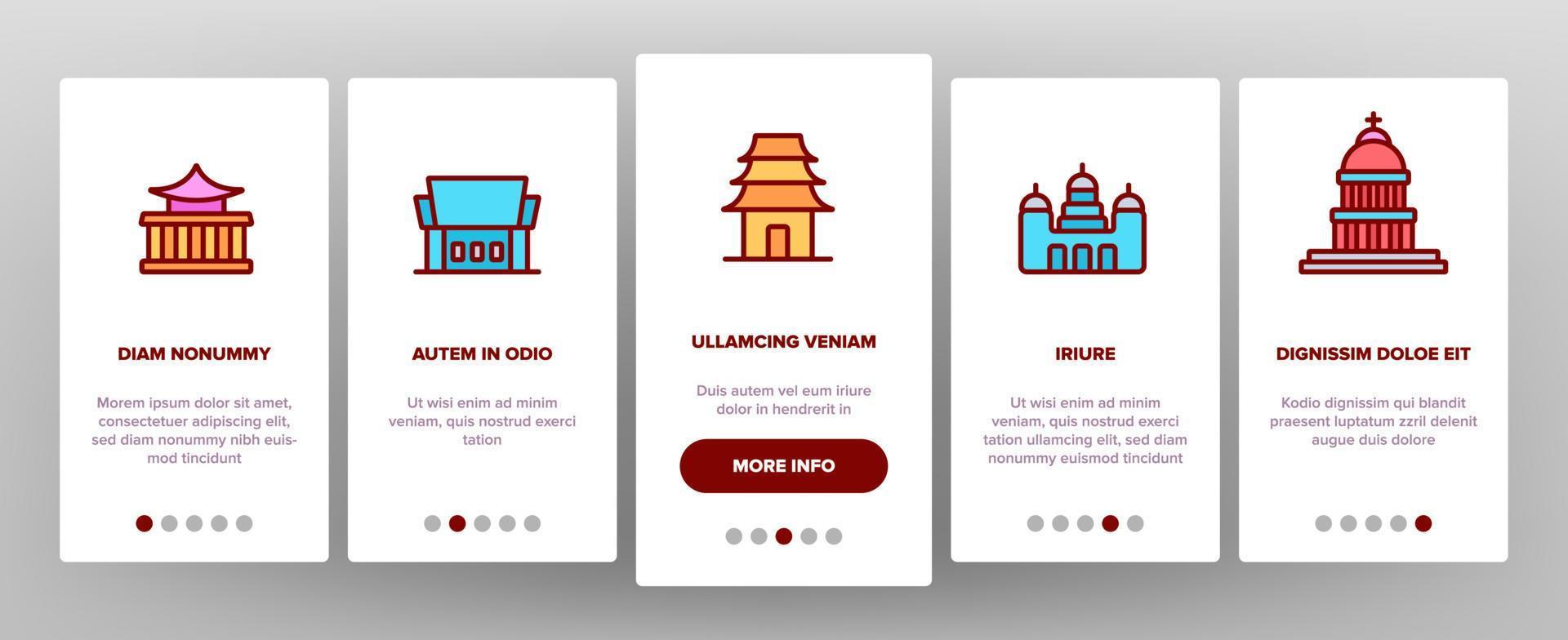 Temple Architecture Building Onboarding Icons Set Vector