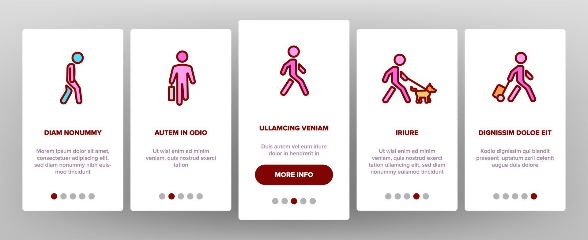 Walk People Motion Onboarding Icons Set Vector
