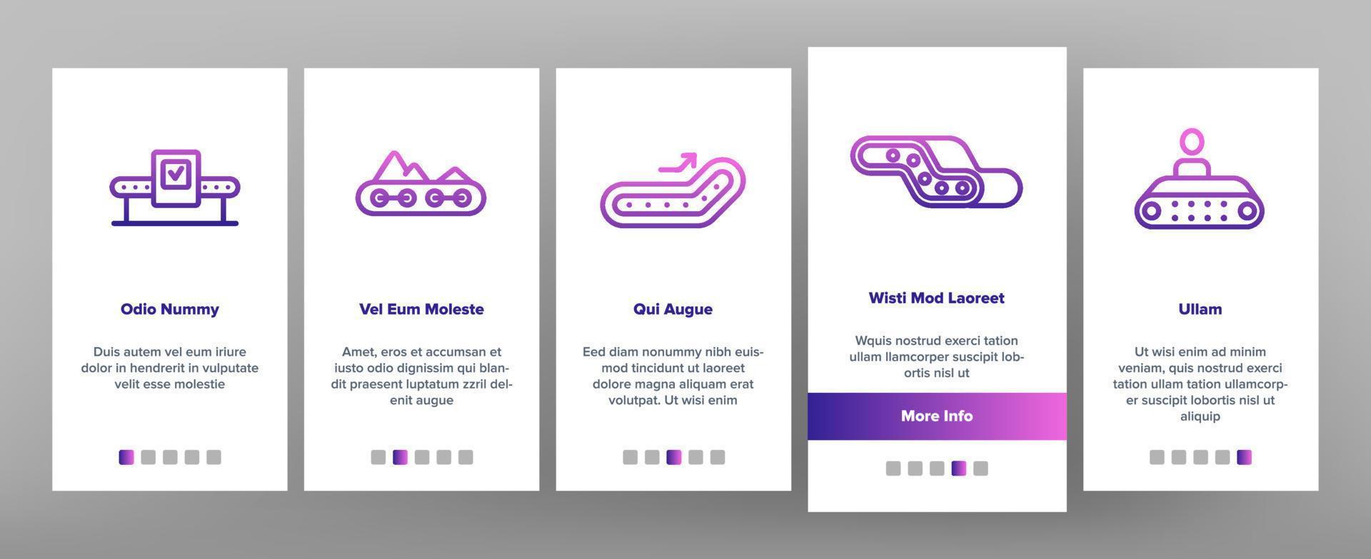 Conveyor Factory Tool Onboarding Icons Set Vector