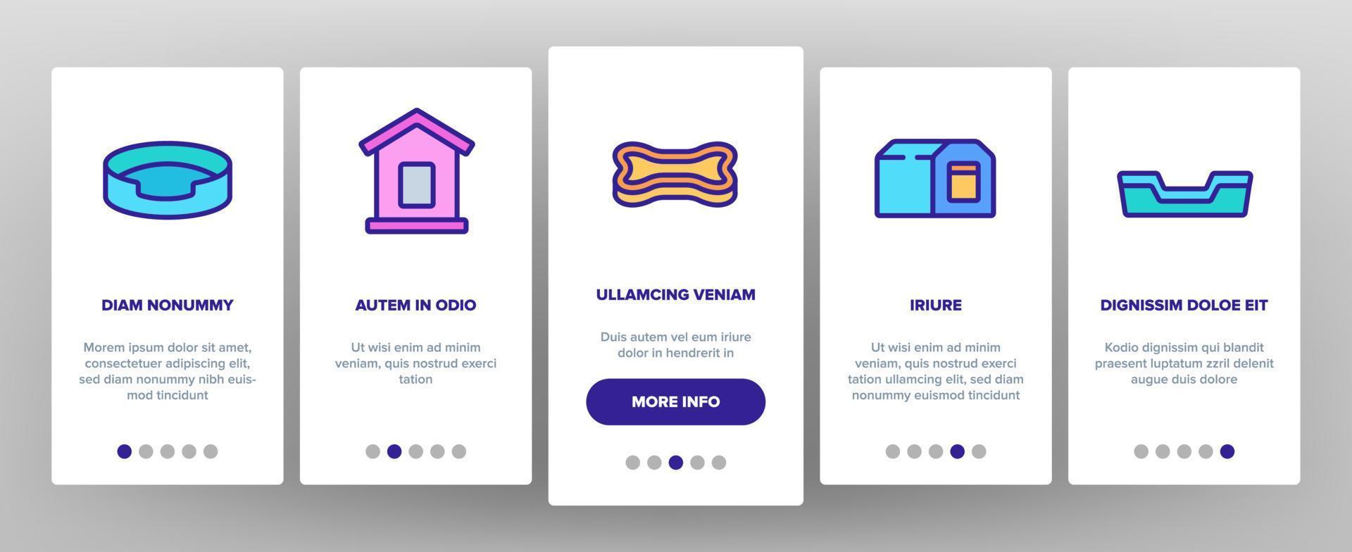 Doghouse Accessory Onboarding Icons Set Vector