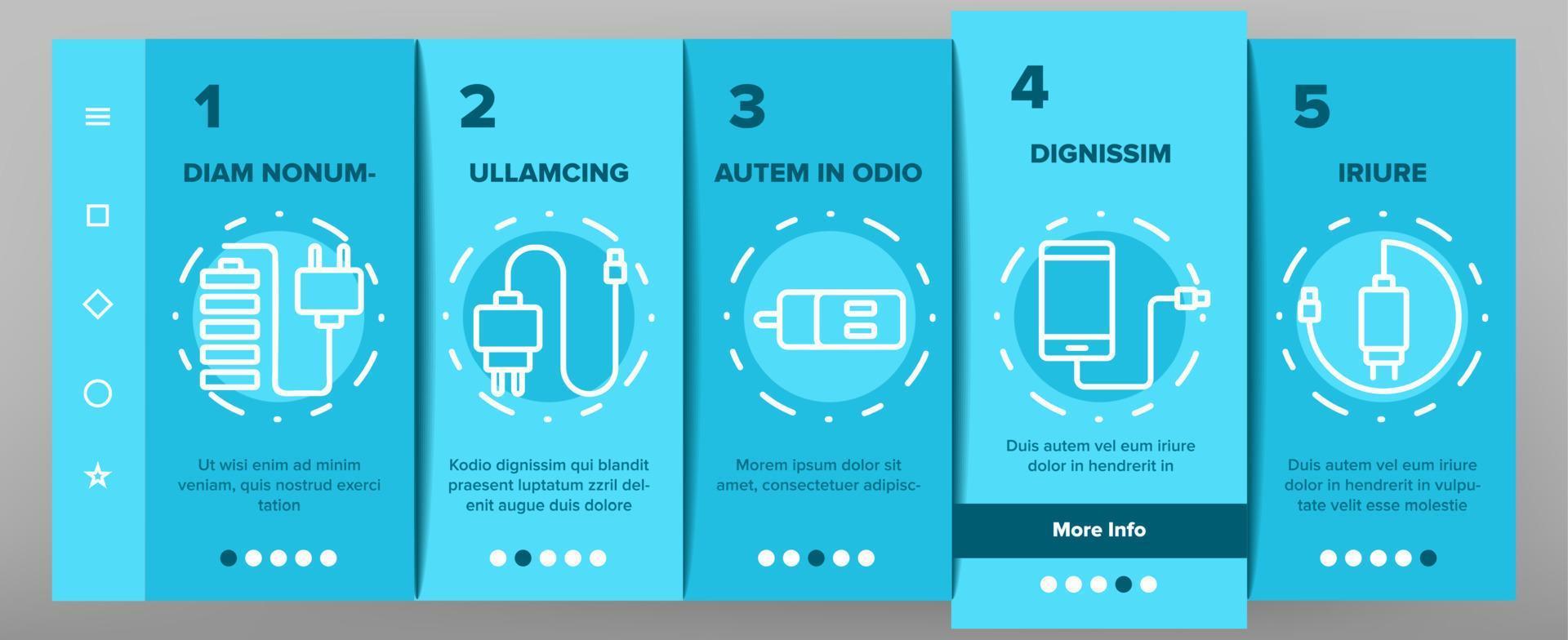 Charger Energy Device Onboarding Icons Set Vector