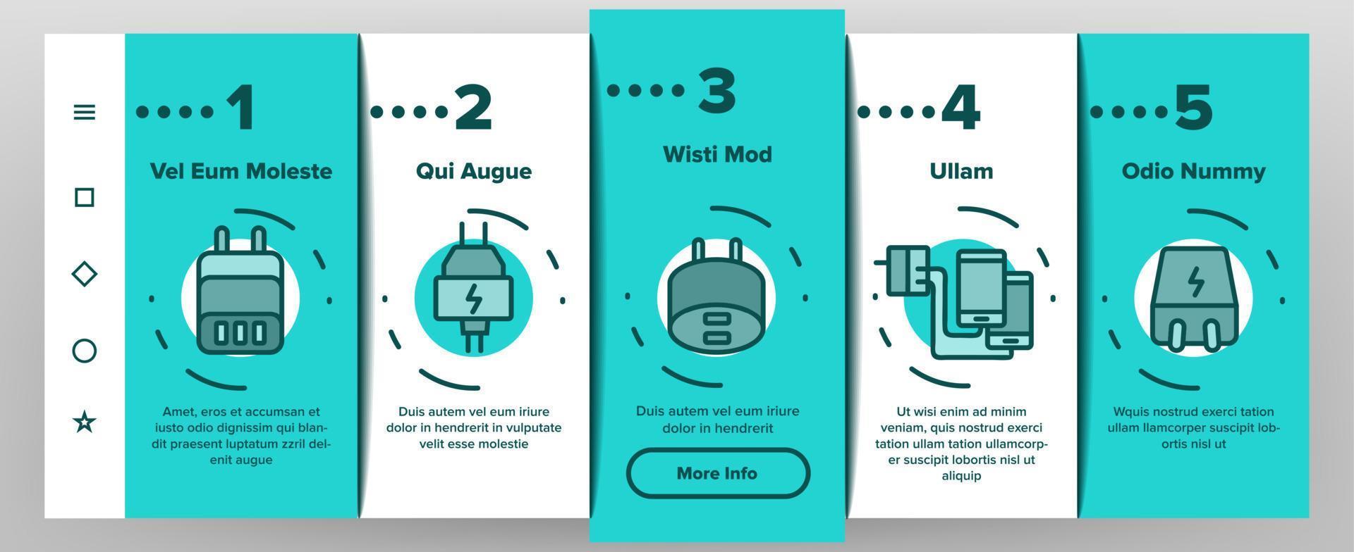 Charger Energy Device Onboarding Icons Set Vector