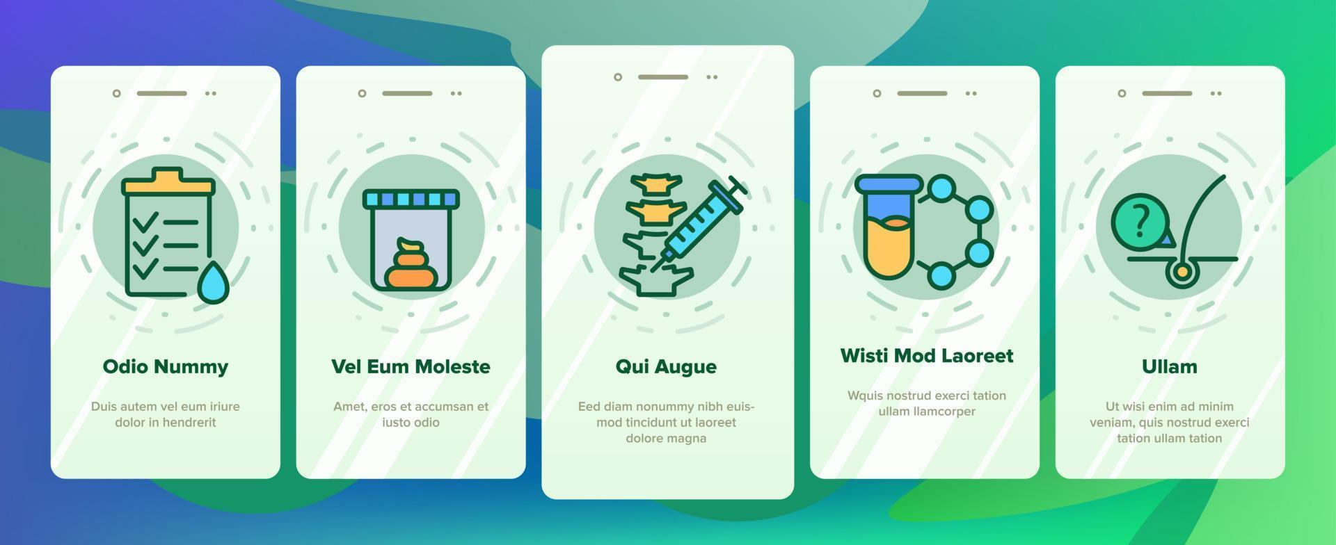 Medical Test Analysis Onboarding Icons Set Vector