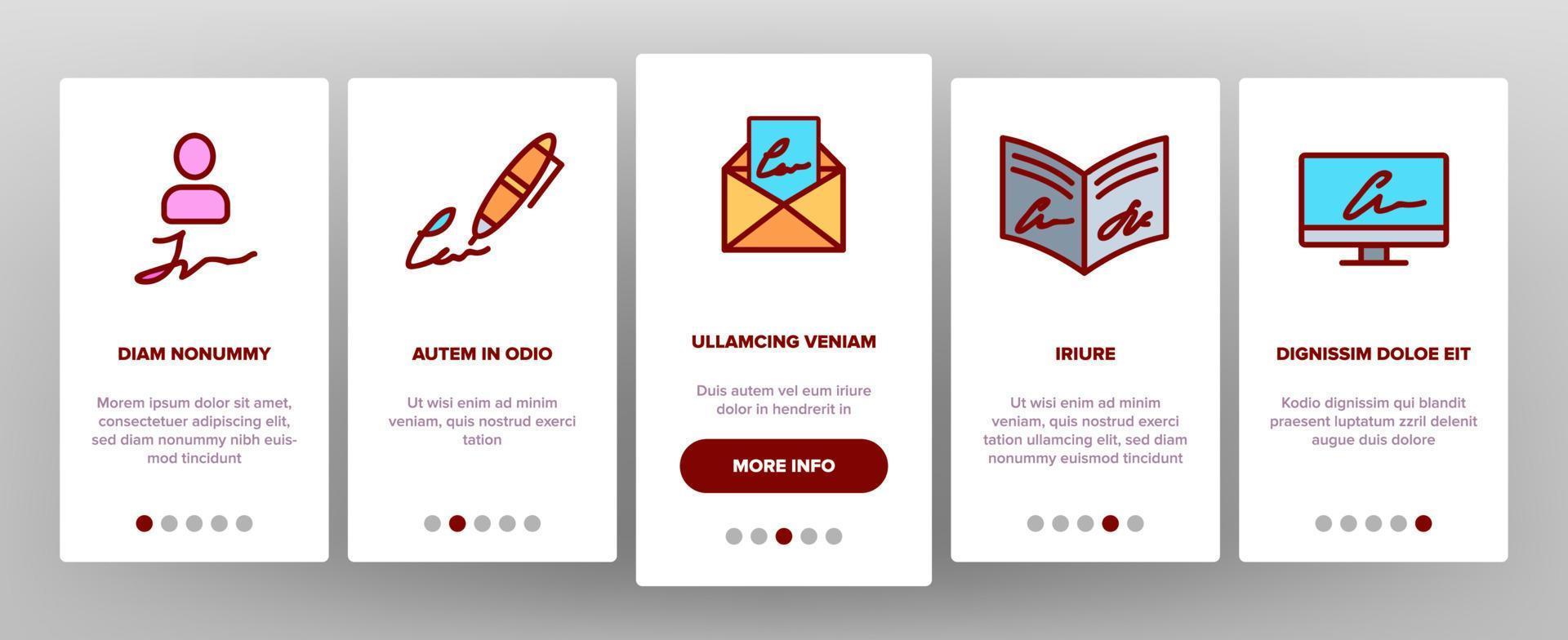 Signature Signing Onboarding Icons Set Vector