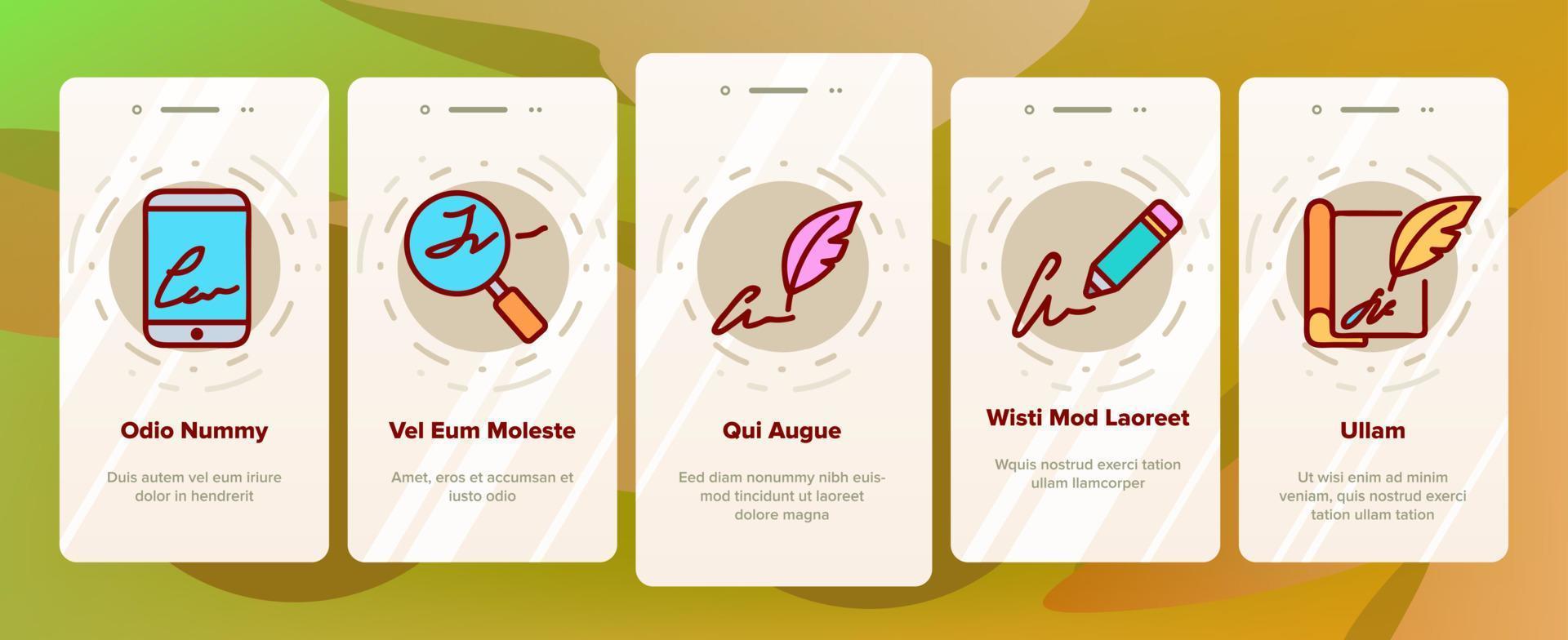 Signature Signing Onboarding Icons Set Vector