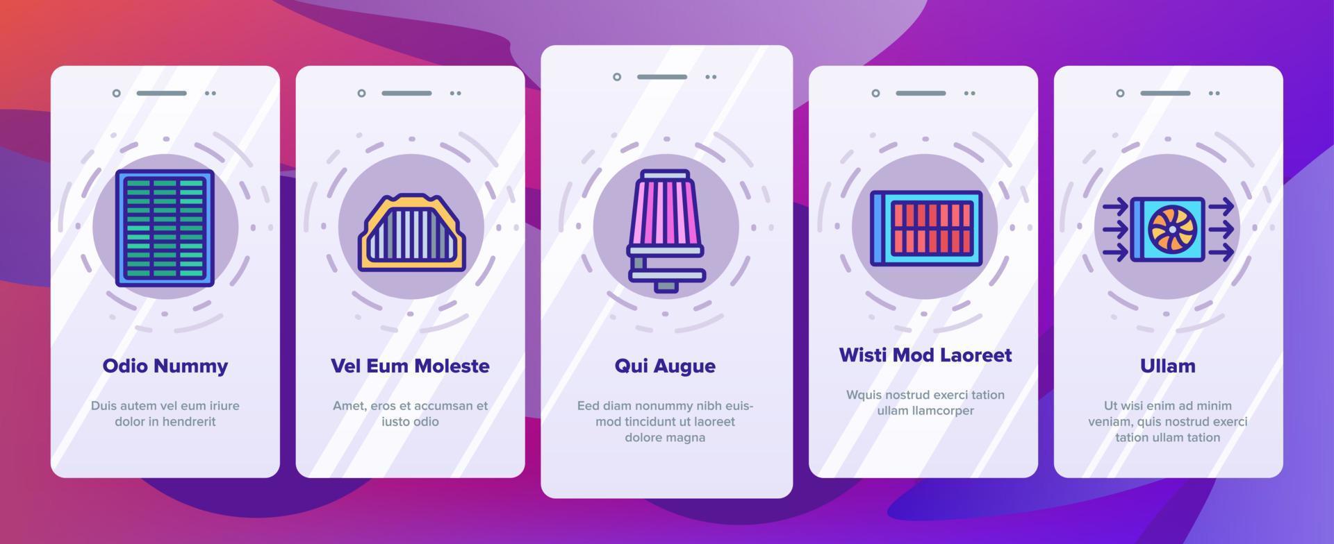 Air Filter And Airflow Onboarding Icons Set Vector