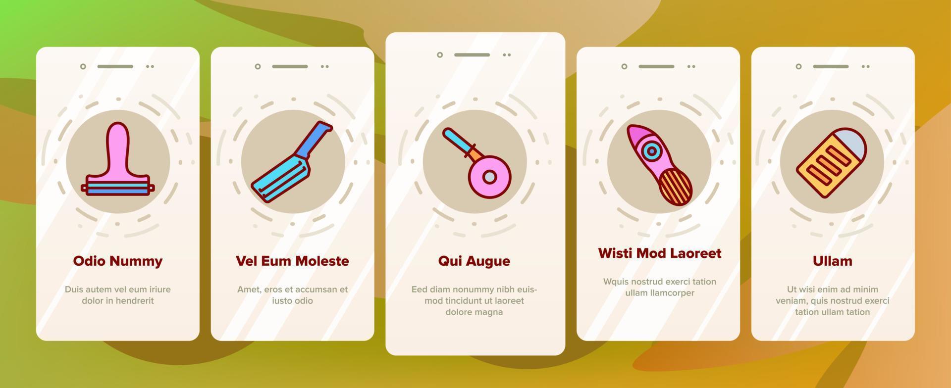 Slicer Kitchenware Onboarding Icons Set Vector