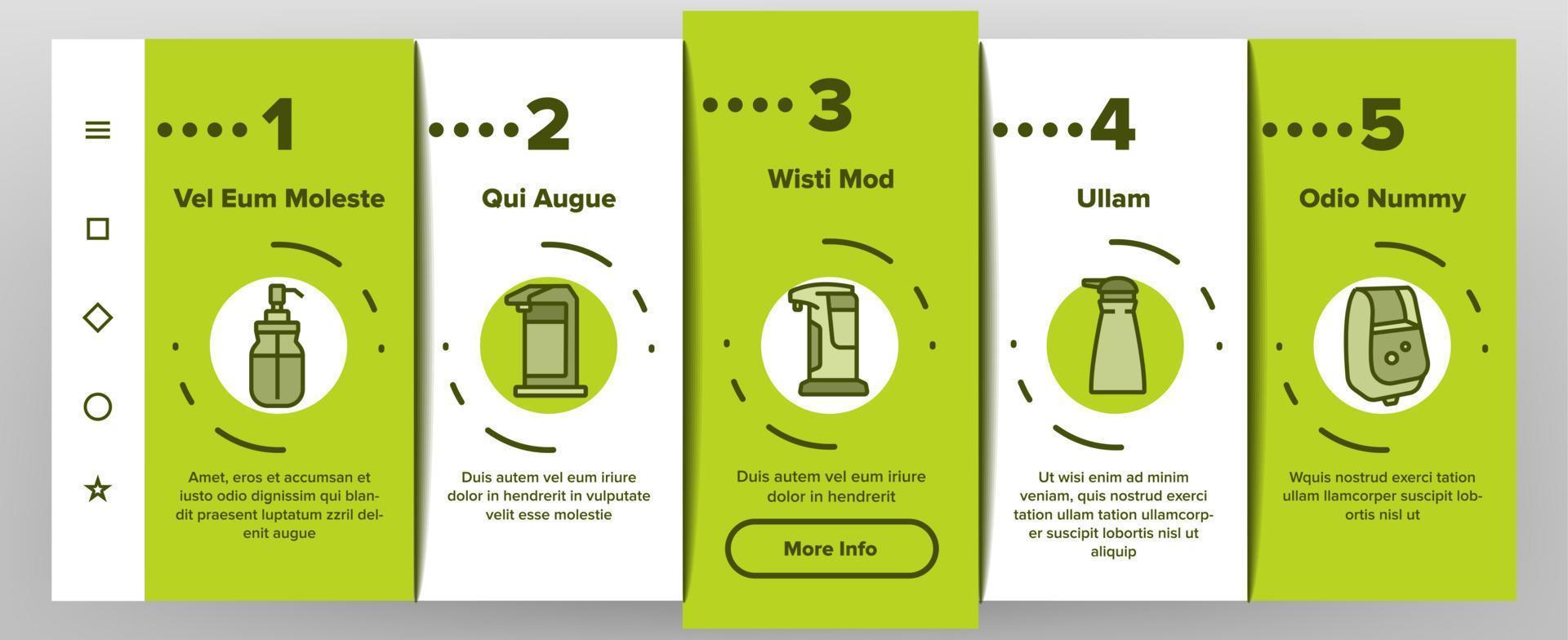 Soap Dispenser Tool Onboarding Icons Set Vector