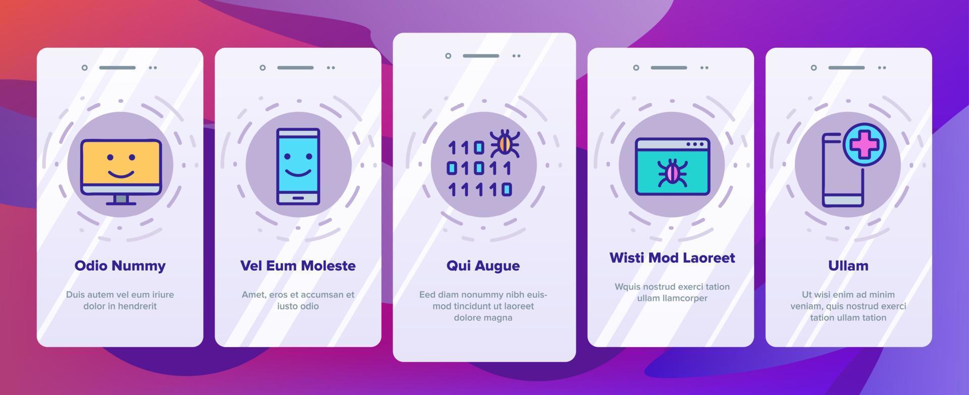 Antivirus Program Onboarding Icons Set Vector