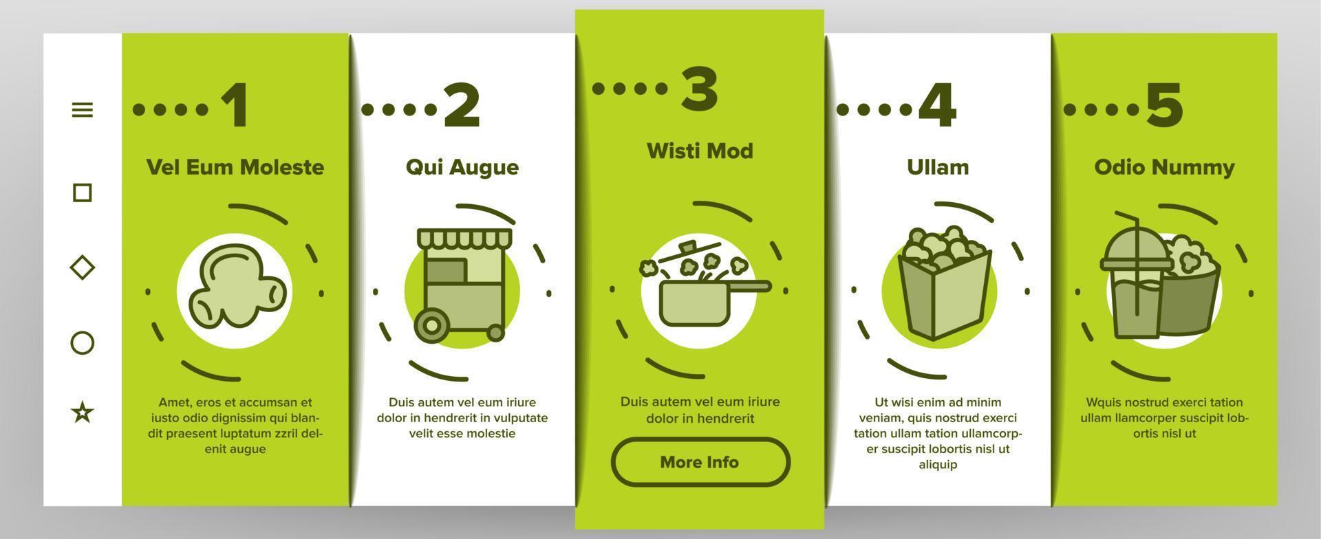 Popcorn Tasty Snack Onboarding Icons Set Vector