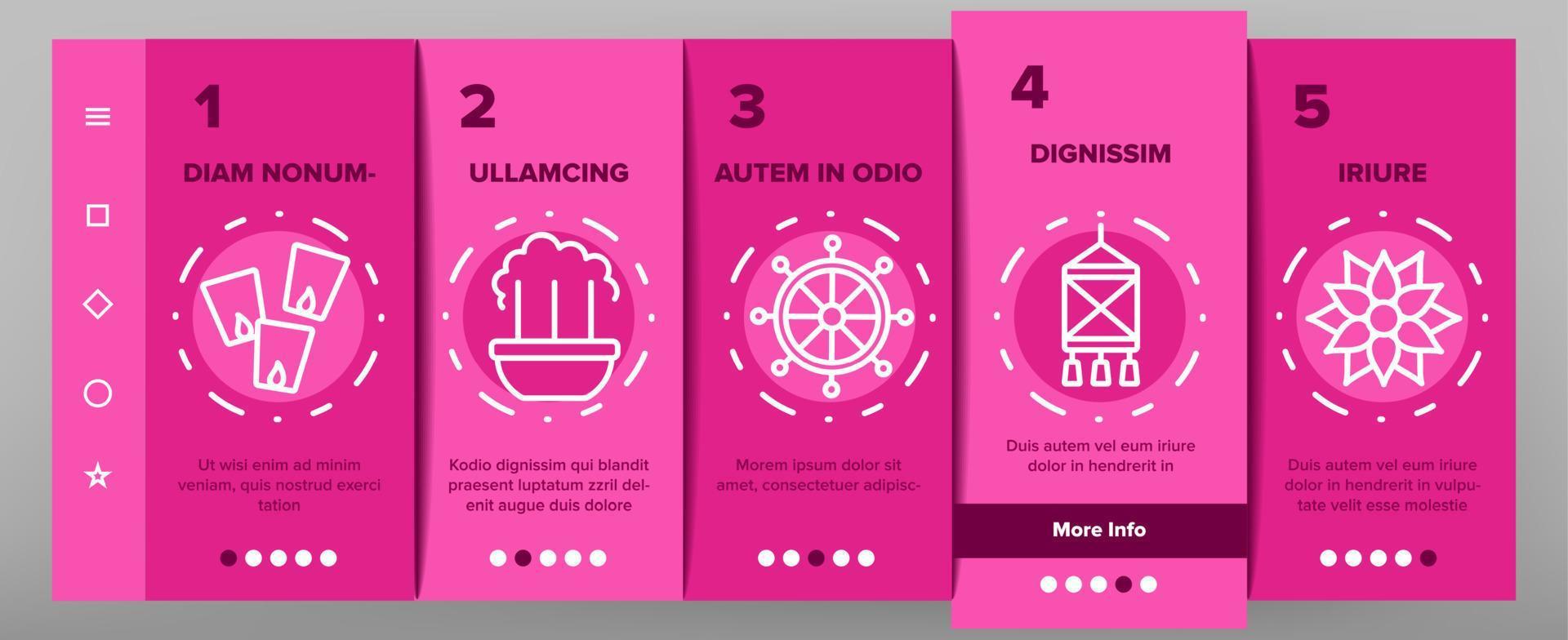 Vesak Day Buddhism Onboarding Icons Set Vector