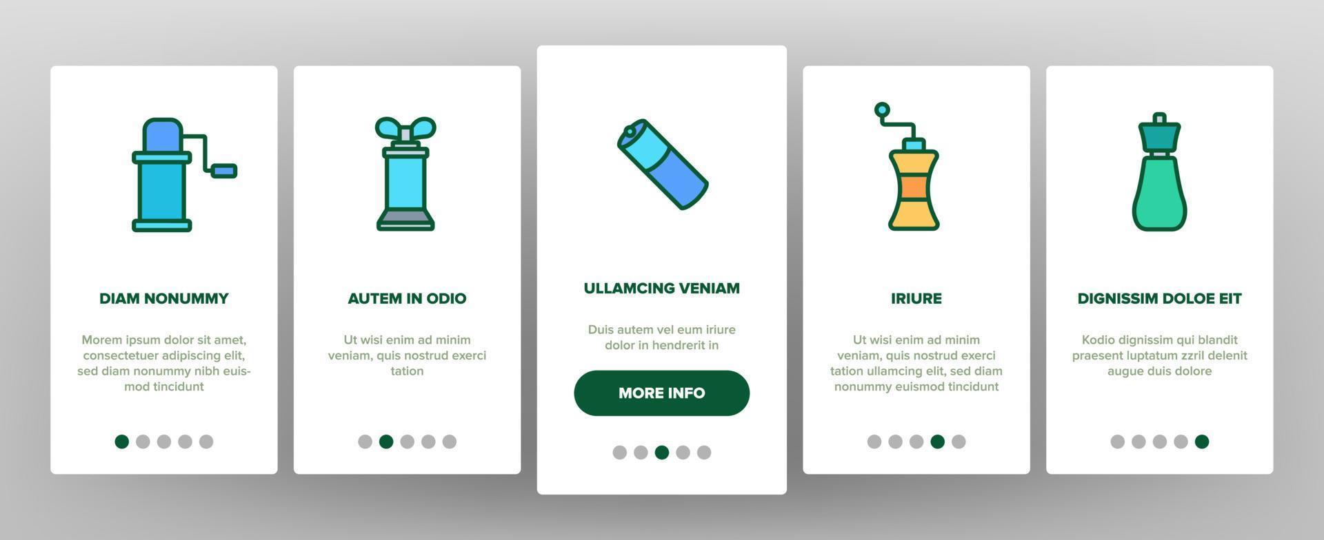 Grinder Pepper Salt Onboarding Icons Set Vector