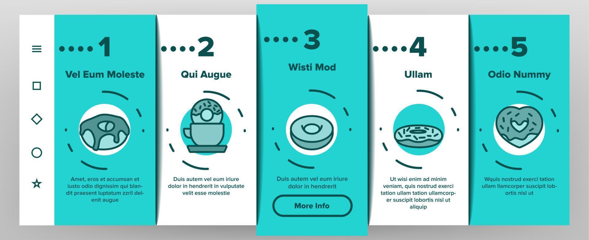 Donut Sweet Breakfast Onboarding Icons Set Vector