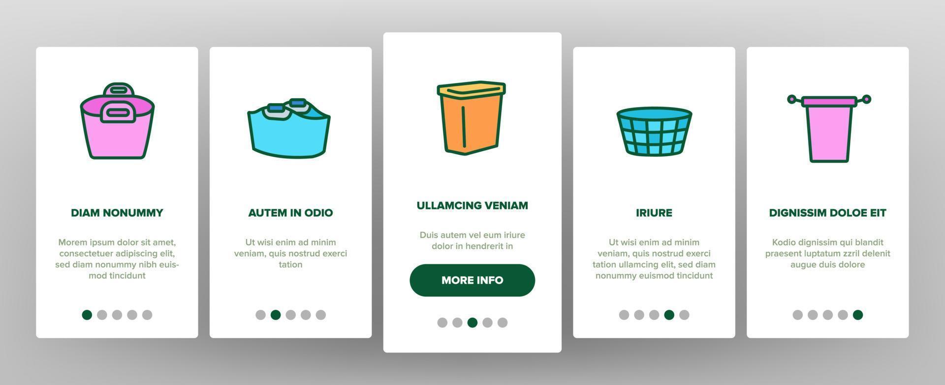 Laundry Hamper Basket Onboarding Icons Set Vector