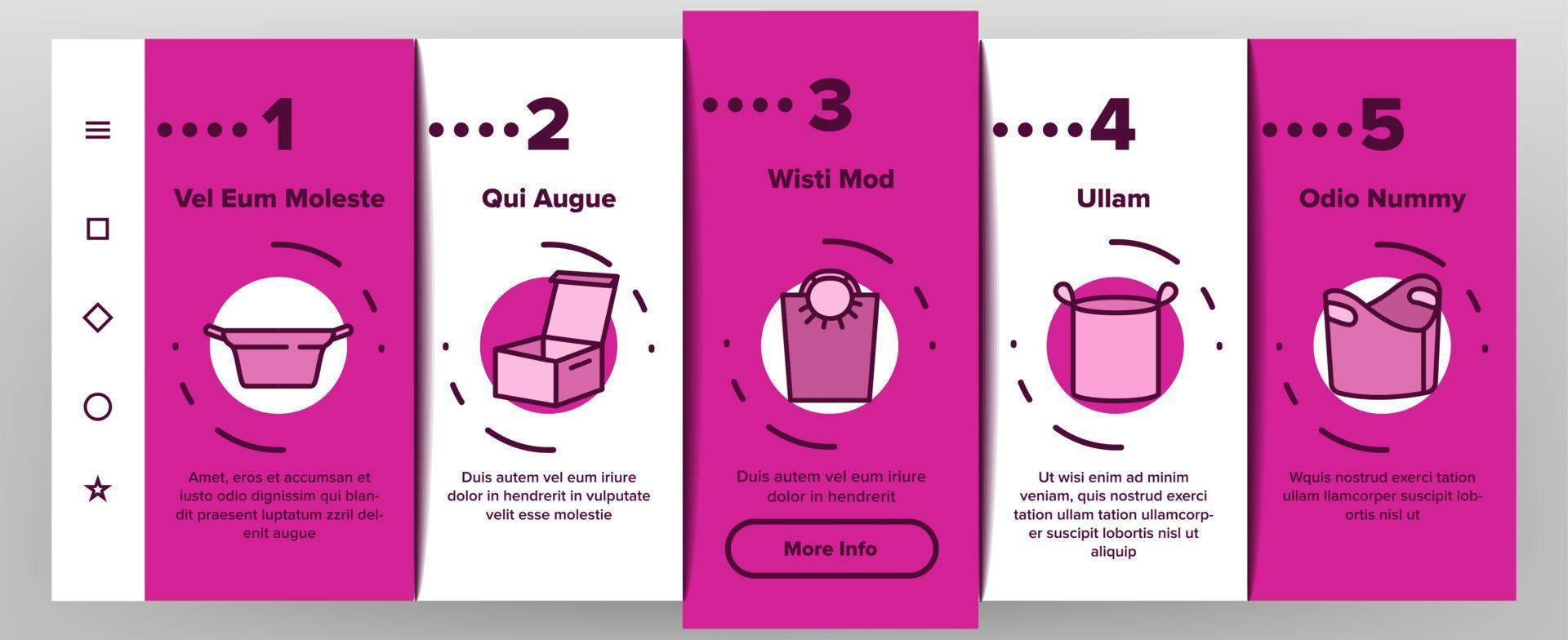 Laundry Hamper Basket Onboarding Icons Set Vector