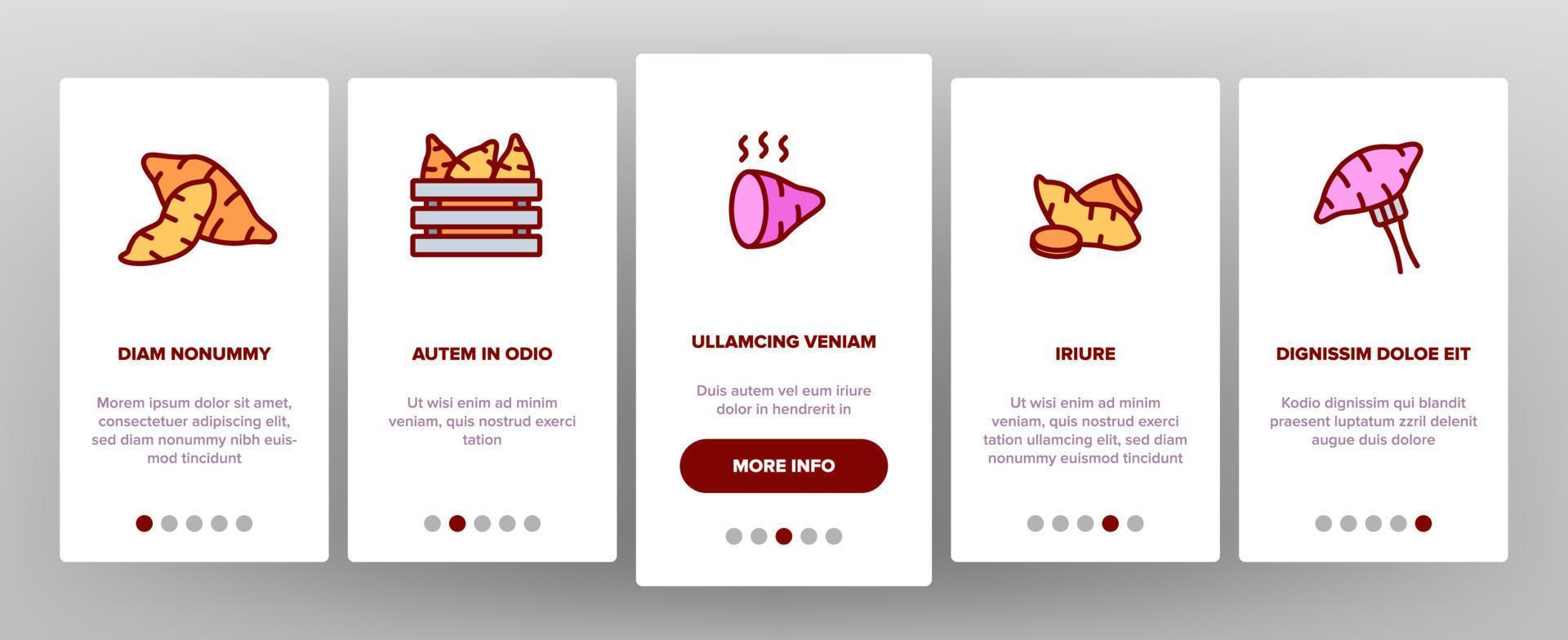 Sweet Potato Batata Onboarding Icons Set Vector