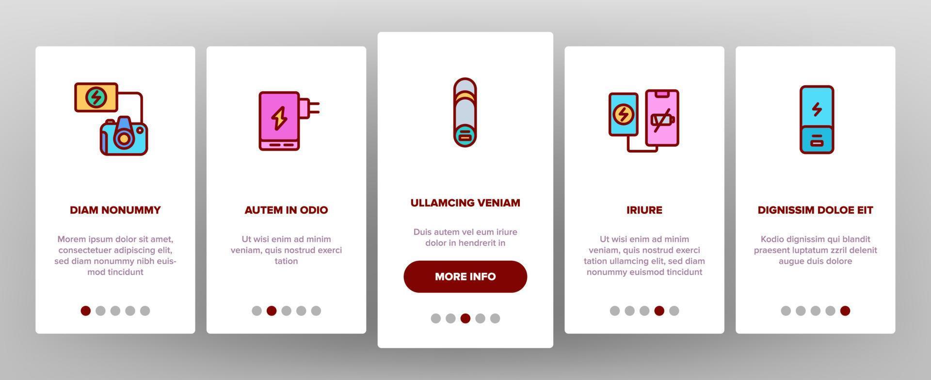 Power Bank Device Onboarding Icons Set Vector