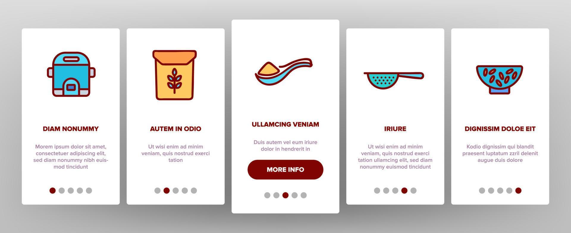 Rice Chinese Culture Onboarding Icons Set Vector
